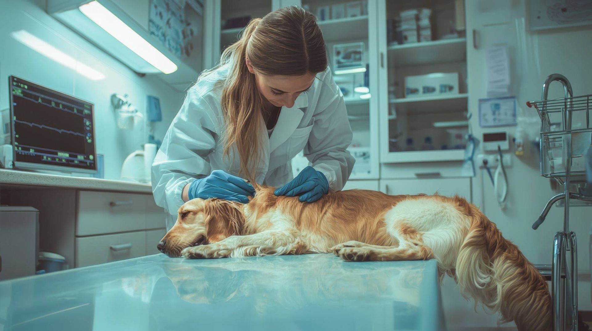 A veterinary Surgeon treats a sick dog